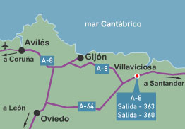 Comunicaciones por carretera para acceder a Villaviciosa desde las principales ciudades de Asturias